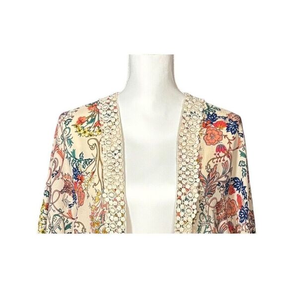 Umgee Kimono Size Small Medium Open Front Tan Floral Cottage Boho Shrug Artsy - Picture 3 of 9